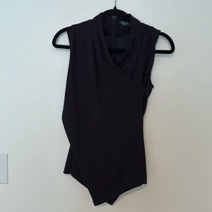 LAUREN‎ RALPH LAUREN Sz XS Womens Wrap Asymmetrical Black Blouse Sleeveless